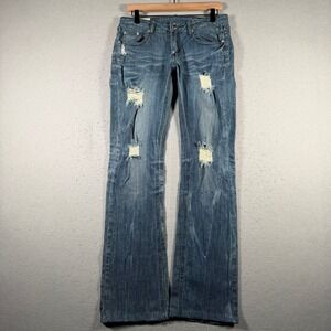 Machine Nouvelle Mode Womens Distressed Flare Jeans Blue Medium Wash Size 11 31